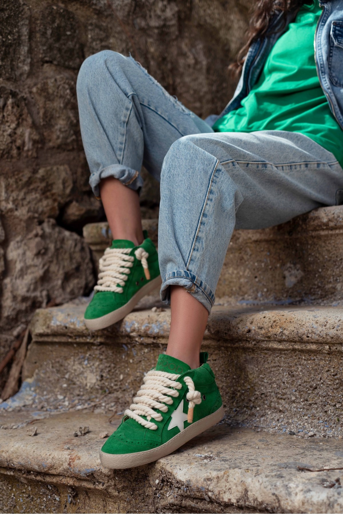 famine born Stumble Apex Yeşil Hakiki Süet Düz Taban Bağcıklı Kadın Spor Ayakkabı