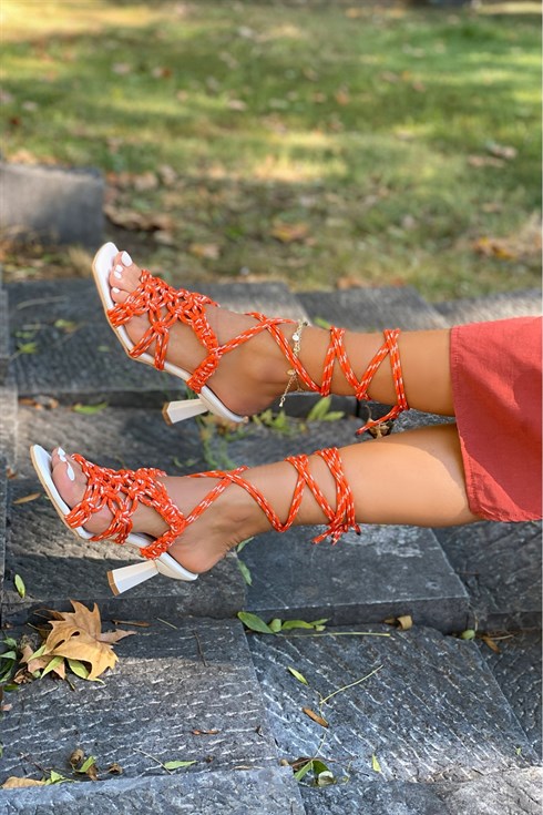 Mista White Orange Lace Detail Sandals