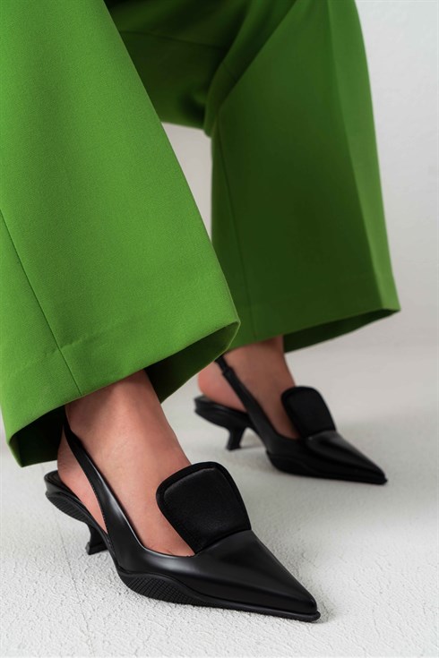 Sapphire Siyah Mat Rugan Lastik Detaylı Kadın Topuklu Ayakkabı - NSN-SR100K SİYAH MAT