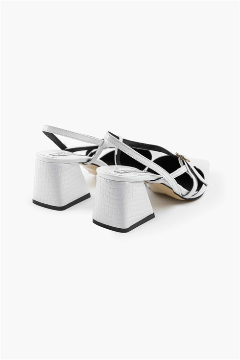 Smiley Beyaz Desenli Detay Kemerli Kadın Topuklu Ayakkabı - NSN-HLL7000 BEYAZ DESENLİ