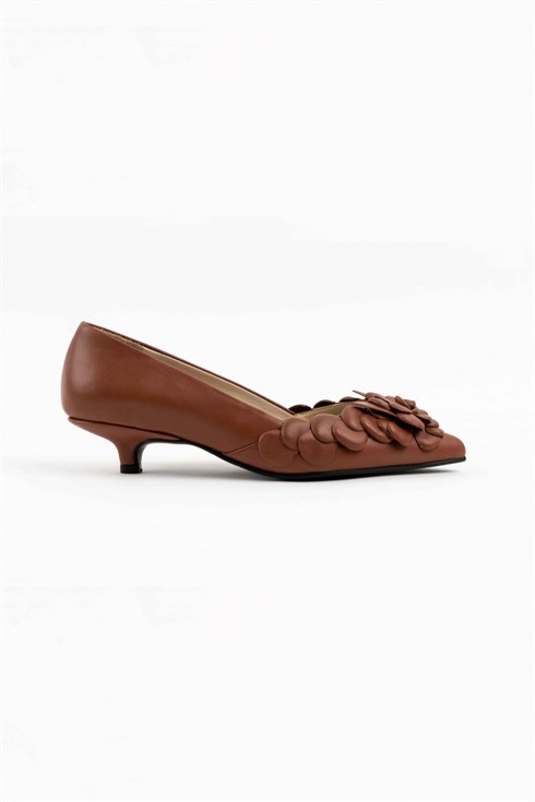 Valencia Taba İçi Dışı Hakiki Deri Kadın Kısa Topuklu Ayakkabı - NSN-HY220K TABA DERİ